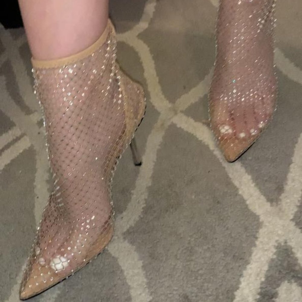 Vince Camuto Rhinestone Fishnet Pointy Toe Bootie - Picture 8 of 12